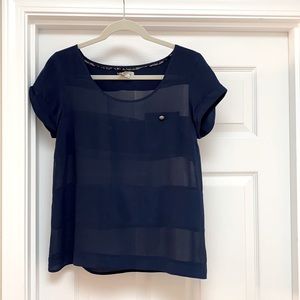 Anthropologie Odille Navy Sheer Stripe Silk Blouse